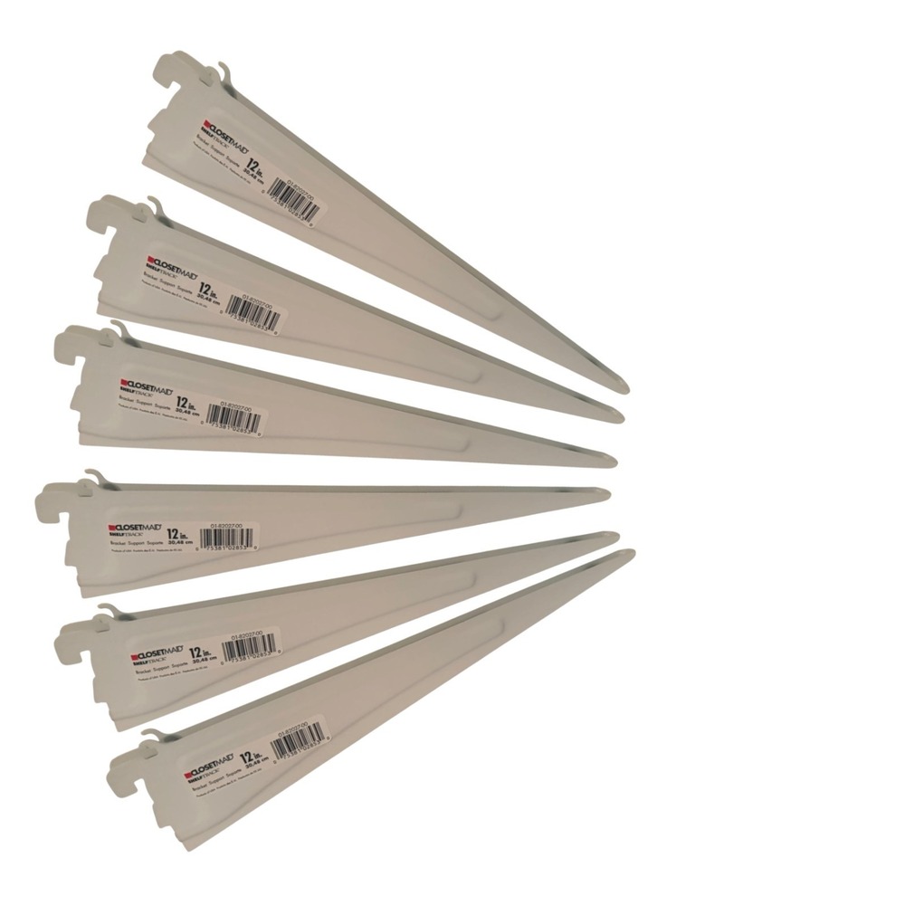 ClosetMaid 12-Inch Shelf Track Bracket Supports - Lot of 6, White Steel
